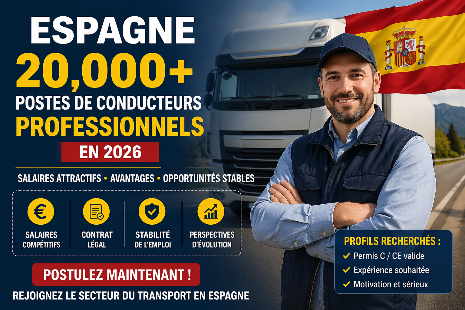 إسبانيا تحتاج أكثر من 20,000 سائق محترف 2026: الشروط، الرواتب وكيفية التقديم